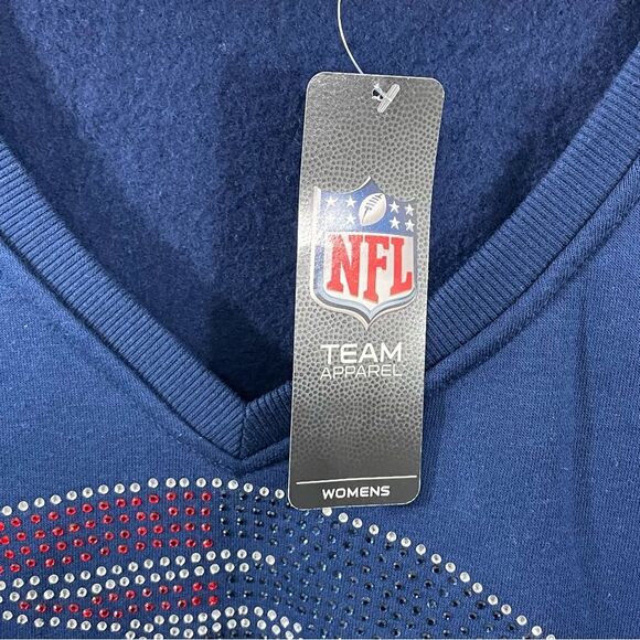 NWT NFL New England Patriots Rhinestone Logo Navy V-Neck Pullover Sweatshirt 2X - Picture 5 of 8